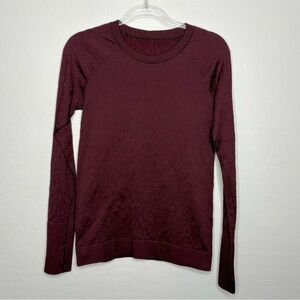 Lululemon Rest Less Pullover Size 10 Garnet Burgundy Seamless Thumbholes